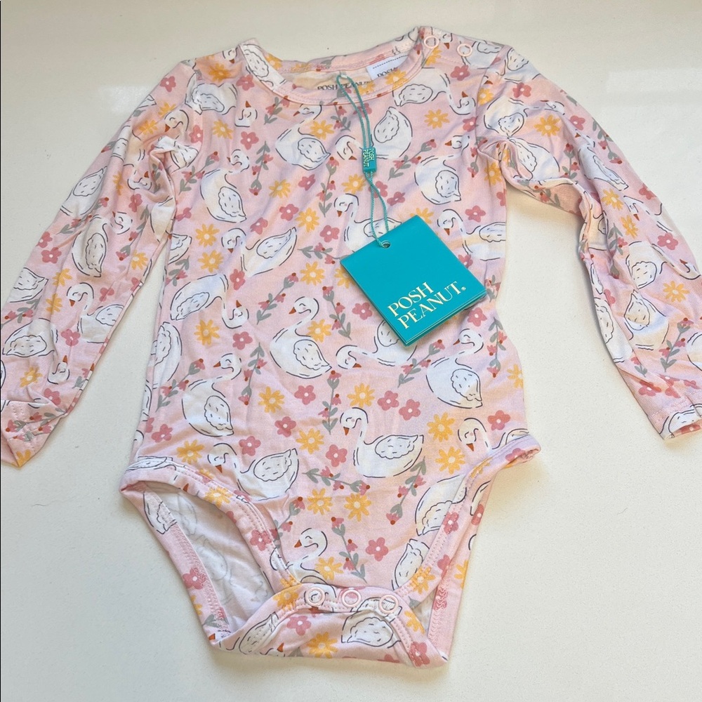 Posh Peanut Pink and Yellow Swan Floral Bodysuit